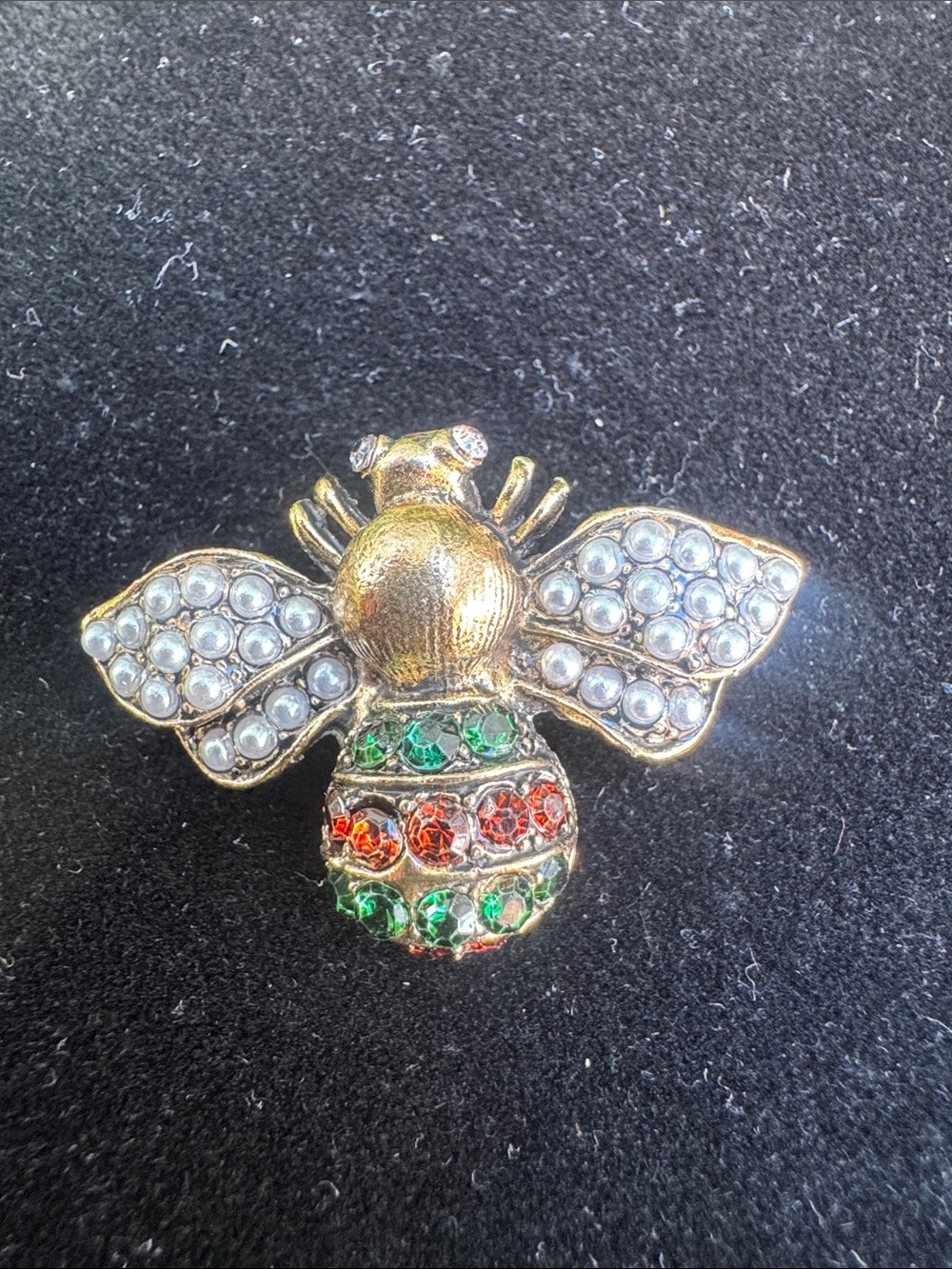 Brooch bee Gold-Tone Bee Brooch with Clear, Green and Red Crystals